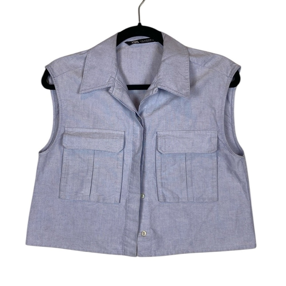 Zara blue boxy button front sleeveless top
